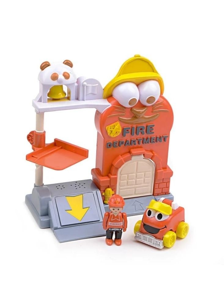 Premium Cartoon Fire Department Station Playset – Smiling Fire Truck & Fireman Figures for Kids - Image 1